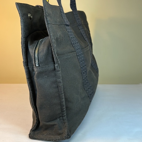 Hermes Heavy Canvas Vintage Tote Gray w/H Design on Web Straps Holds Laptop - Picture 6 of 12